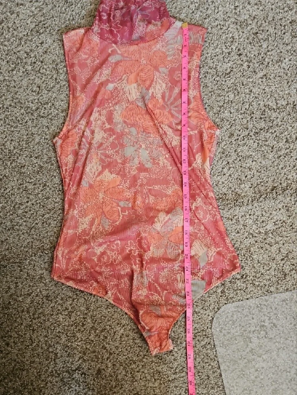 Free People Coral Floral Mock-Neck Bodysuit
